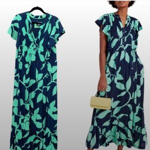 Maeve Green and Navy Floral Pleated Maxi Dress Cassandra fits like roomy PS